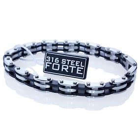 Men's Bracelet Black Neoprene and Stainless Steel - 9 Inch Length