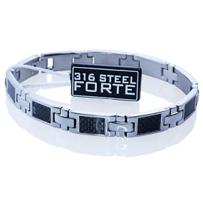 Men's Bracelet Black Neoprene and Stainless Steel - Carbon Fiber Insert