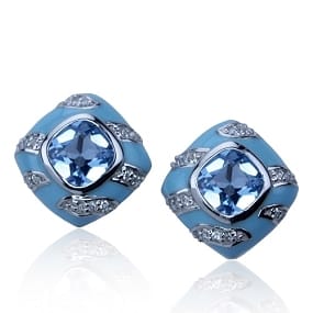 Ocean Wave Earrings - Blue Spinel and CZ with Blue Enameled Sterling Silver 