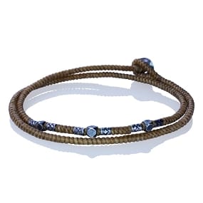 Natural Brown Double Wrapped Cotton Cord Bracelet with Beads 