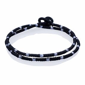 Black Double Wrapped Cotton Cord Bracelet with Beads. Handmade in Chaing Mai.