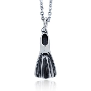 Scuba Flipper Necklace - Sterling Silver Pendant with Antique Relic Finish and Chain