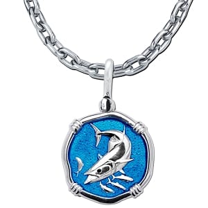 King Mackerel Necklace - Guy Harvey Medium Gulf Stream Blue Enamel Sterling Silver Pendant with Chain