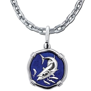 King Mackerel Necklace - Sterling Silver Enamel Medallion Pendant with Chain