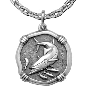 King Mackerel Necklace - Guy Harvey Large Sterling Silver Relic Finish Pendant with Chain