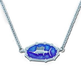 Sailfish Necklace - Guy Harvey Open Ocean Collection Sterling Silver and Enamel Oval Pendant with Chain
