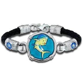 Mahi Mahi Dorado Beaufort Bracelet - Guy Harvey Full Color Enamel Sterling Silver on Braided Leather