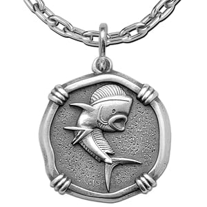 Mahi Mahi Dorado Necklace - Guy Harvey Large Sterling Silver Relic Finish Pendant with Chain
