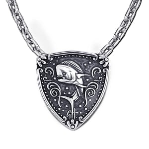 Mahi Mahi Dolphinfish Necklace - Guy Harvey Sterling Silver Trillion Medallion with Chain