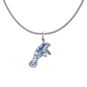 Manatee Necklace - Sterling Silver Hard-Fired Enamel Pendant with Chain