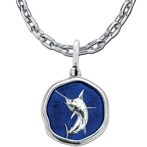 Blue Marlin Necklace - Guy Harvey Medium Gulf Stream Blue Enamel Sterling Silver Pendant with Chain