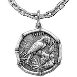 Macaw Necklace - Guy Harvey Large Sterling Silver Relic Finish Pendant with Chain- Parrot