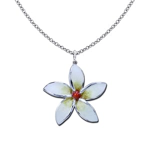 Plumeria Flower Necklace - Sterling Silver with Enamel