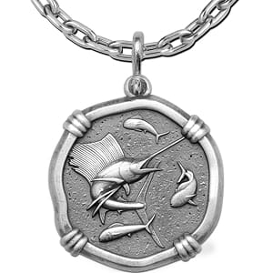 Sailfish Necklace - Guy Harvey Large Sterling Silver Relic Finish Pendant with Chain