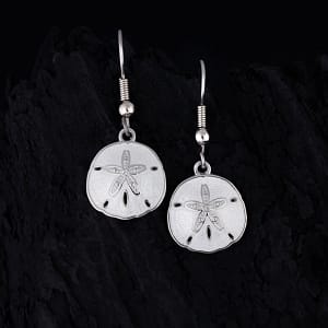 Sand Dollar Earrings - Sterling Silver with White Enamel and White Topaz |Nautora Coastal Collection