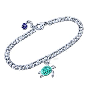 Sea Turtle Charm Bracelet in Hard Fired Enamel and Sterling Silver