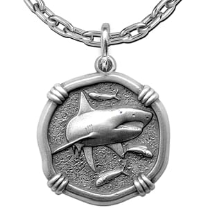 Shark Necklace - Guy Harvey Large Sterling Silver Relic Finish Pendant with Chain