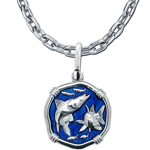 Snook Necklace - Guy Harvey Medium Gulf Stream Blue Enamel Sterling Silver Pendant with Chain