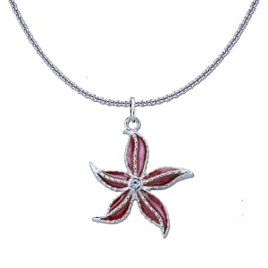 Starfish Necklace - Sterling Silver with Plique-a-jour Enamel and White Topaz