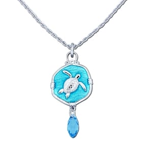 Sea Turtle Necklace in Sterling Silver with Enamel & Swarovski Crystal