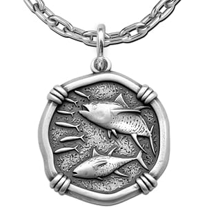 Tuna Necklace - Guy Harvey Large Sterling Silver Relic Finish Pendant with Chain