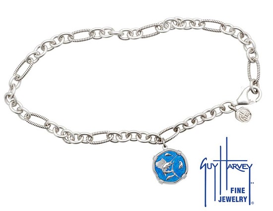Sailfish Anklet Caribbean Blue Enamel Bright Finish 15mm Sterling Silver