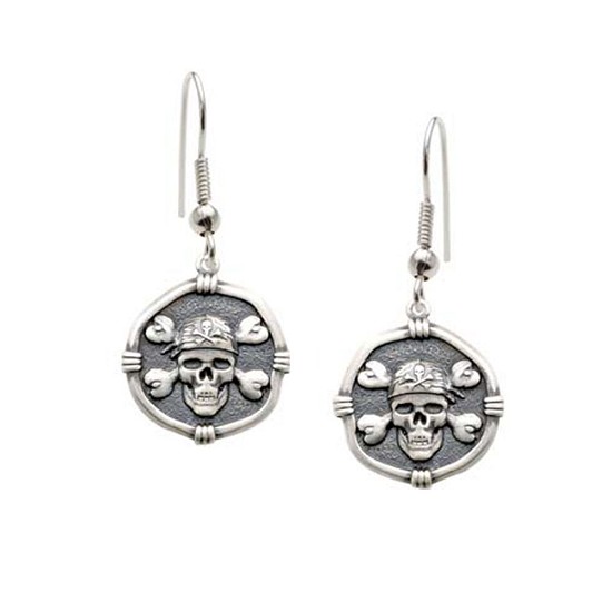 Pirate Wire Dangle Earrings Relic Finish 15mm Sterling Silver