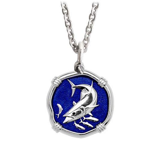 Medium King Mackerel  Gulf Stream Blue Enamel Pendant with Necklace Chain