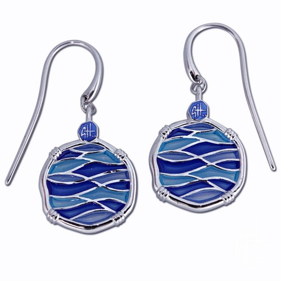 Blue Changing Tides Dangle Earrings — Sterling Silver and Plique-a-jour Enamel