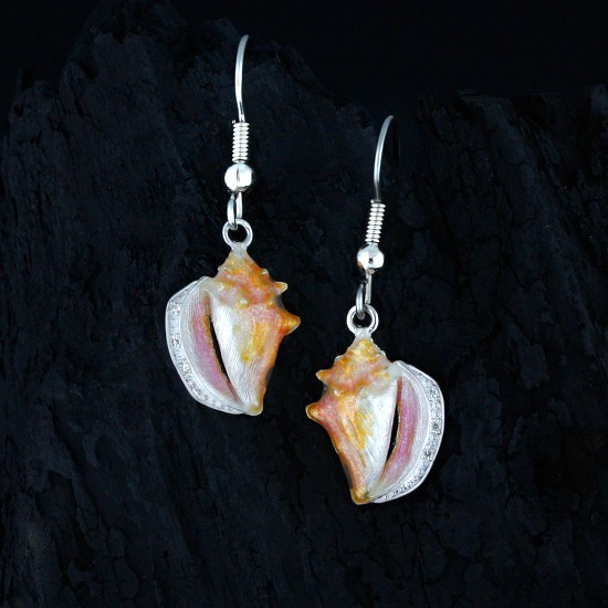 Conch Shell Dangle Earrings - Enamel