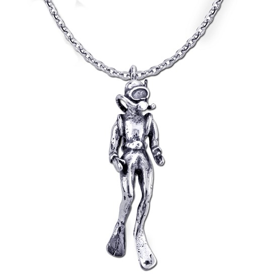 Scuba Diver Necklace — Sterling Silver Pendant with Chain