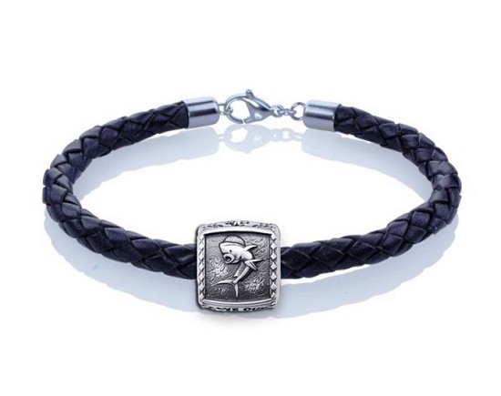 Dolphinfish Mahi Mahi Trophy Bracelet — Guy Harvey Sterling Silver on Braided Leather