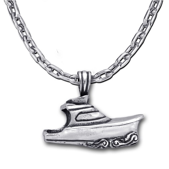 Sportfishing Boat Necklace - Sterling Silver Pendant with Chain 