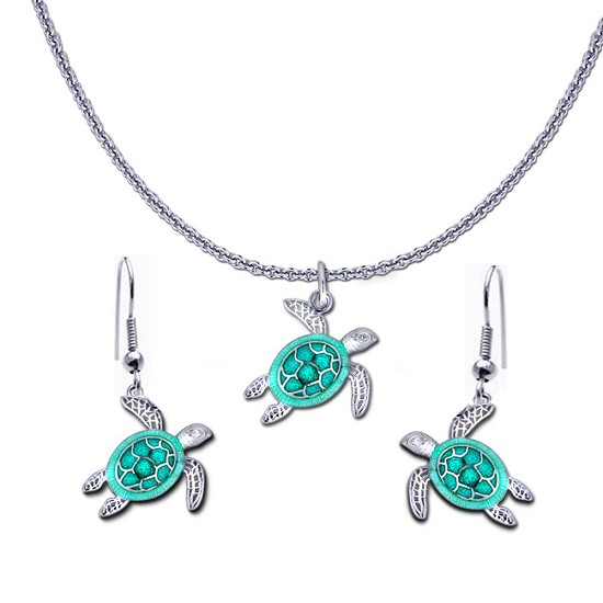 Sea Turtle Necklace and Earring Set