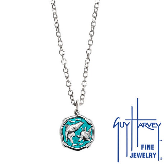 Snook Necklace - Guy Harvey Small Seafoam Green Enamel Sterling Silver Pendant with Chain