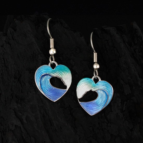 Heart of the Sea Wave Earrings — Sterling Silver with Hard-Fired Enamel | Nautora Coastal Collection