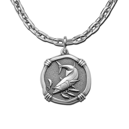 King Mackerel Necklace - Sterling Silver Medallion Pendant Charm with Chain