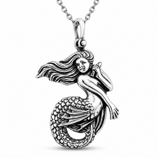 Mermaid Necklace - Sterling Silver Pendant with Chain