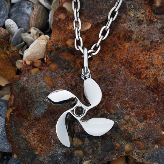 Boat Propeller 4 Blade Necklace - Sterling Silver Pendant with Chain