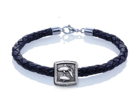 Redfish and Trout Trophy Bracelet — Guy Harvey Sterling Silver on Braided Leather