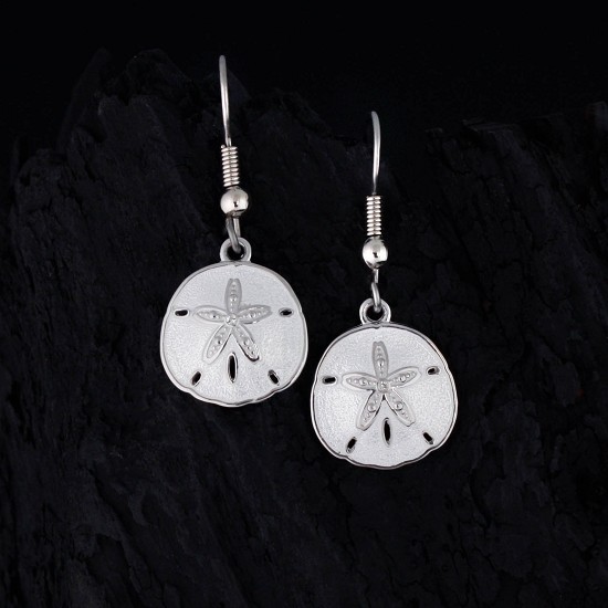 Sand Dollar Earrings — Sterling Silver with White Enamel and White Topaz | Nautora Coastal Collection