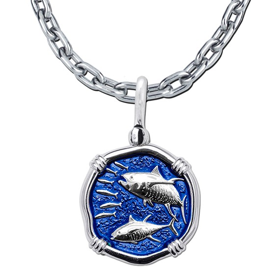 Tuna Necklace — Guy Harvey Medium Gulf Stream Blue Enamel Sterling Silver Pendant with Chain